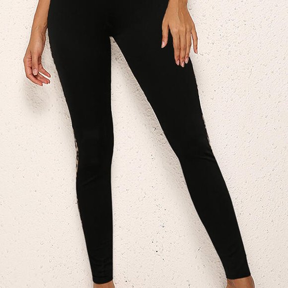 Leopard Splicing Mid Waist Stretchy Skinny Pants - Picture 2 of 4